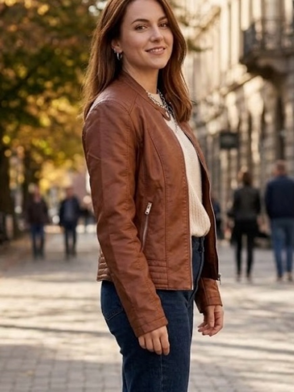 Classic Brown Camel Faux Leather Jacket Women's Casual Moto Edgy Layering